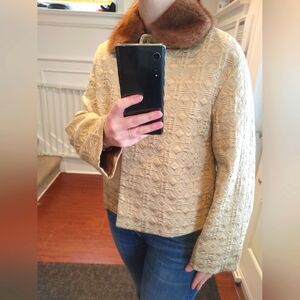 Red Valentino Golden Brocade Boxy Jacket with Mink Collar Size Small